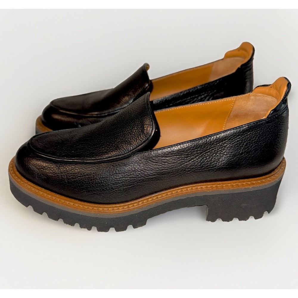 M. Gemi Elsa Black Pebble Lug Sole Platform 5.5 Venetian Loafers Chunky Shoe 36
